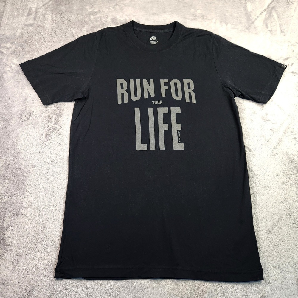 Vintage Men's Nike Sportswear Run For Your Life New York City T-Shirt Black L